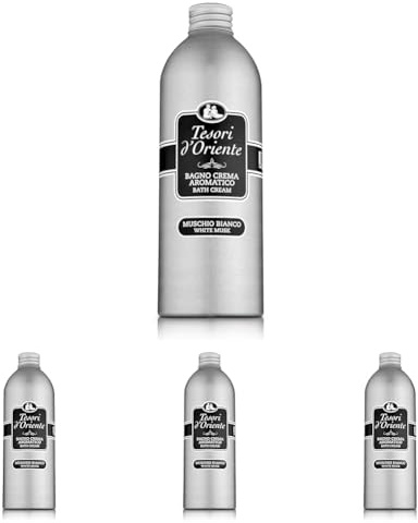 Tesori d'Oriente - Bagno Crema Muschio Bianco, Bagnoschiuma dalle Note Muschiate e Ambrate, con Oli Essenziali, Dona alla Pelle Freschezza e Benessere Prolungato, 500ml (Confezione da 4)