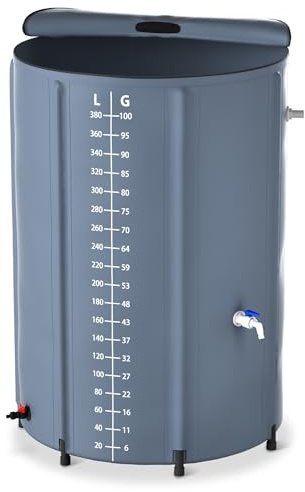 Froadp Tanque de agua de lluvia plegable de 380 litros con tapa y escala, lona mate, depósito de agua para riego de jardín, depósito de agua para riego de jardín, barril de agua de lluvia, incluye