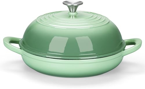 E-far Dutch Oven for Sourdough Bread Baking, 6 Qt Round Enameled Cast Iron Dutch Oven for Homemade Artisan Bread, Dome Lid & Shallow Base, Matte Black Interior & Durable, Oven-Safe to 500℉, Green