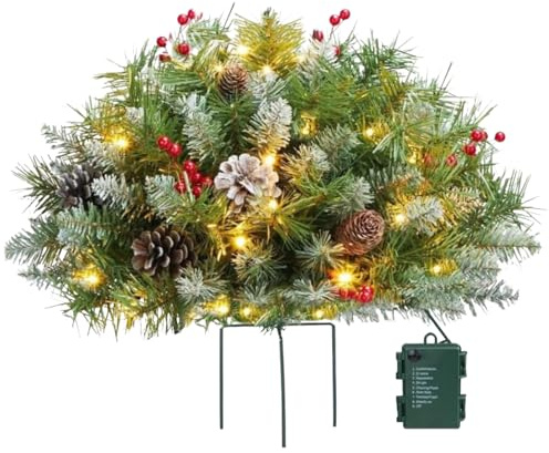 Relleno de urna de Navidad, relleno de maceta iluminado con estaca de trípode, decoración del hogar para patio, jardín, parterres, exhibiciones de tiendas minoristas, acento navideño, fácil