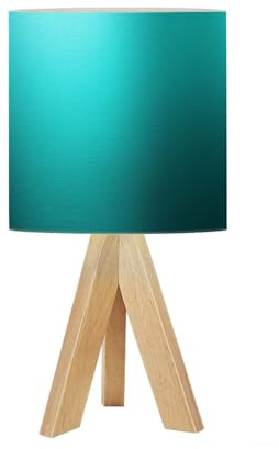 DERUINVAIO Bedside Table Lamp Tripod Desk Lamps Living Room Bedroom Teal Effect foil Turquoise Sparkle Texture Cyan Wooden Base Lampshade Kids Room Small Light for Reading Nightstand Shades