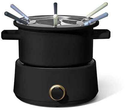 3 Qt Electric Fondue Set with Ceramic Insert and Forks (Black Sesame)