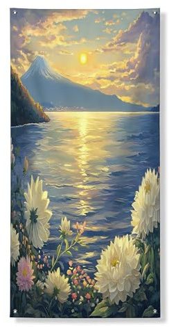 Striscione decorativo per porta dalia, scena di fiori, mare montagna, copertura per porta d'ingresso, decorazione per interni ed esterni, sfondo floreale per cortile, forniture 91 x 182 cm