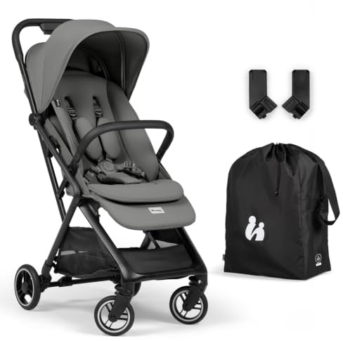 hauck All-in-One Reisebuggy Set, Flugzeug Handgepäck, Fly N Care Stone | Einhändig klappbar mit Tragetasche, Tragegurt, Sitzauflage, UV-Schutz 50+, XL Netzfenster, Liegeposition ab Geburt bis 22 kg