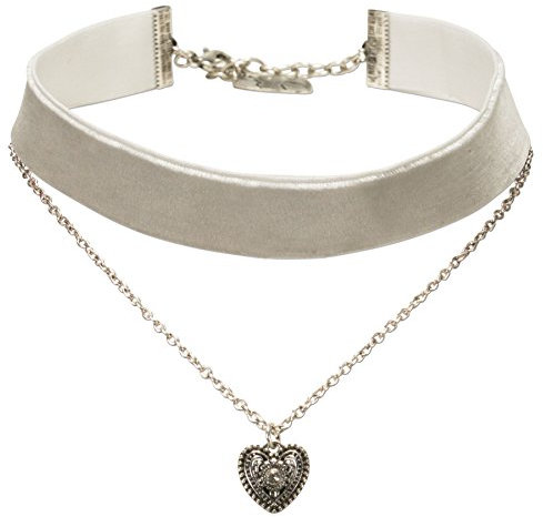 Alpenflüstern Trachten-Samt-Kropfband Trachtenherz-Kette - nostalgische Trachtenkette enganliegend, Kropfkette elastisch, eleganter Damen-Trachtenschmuck, Samtkropfband breit grau DHK211