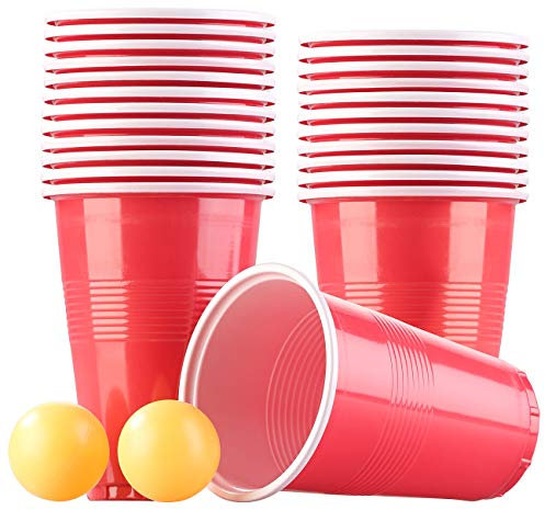 infactory Beer Pong: Trinkspiel-Set Bier Pong mit 24 Bechern (je 450 ml) und 2 Bällen (Bier Ping, Trink-Spiele, Gläser)