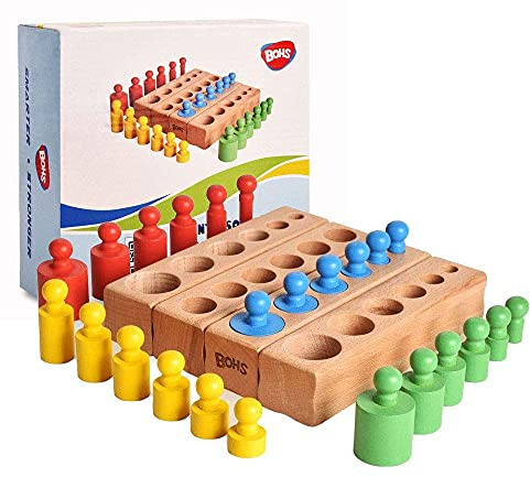BOHS Montessori Zylinderblöcke Steckpuzzle - 6 Knöpfe / 17 Zentimeter - Sortierspiel & Steckspiel ab 2 Jahre