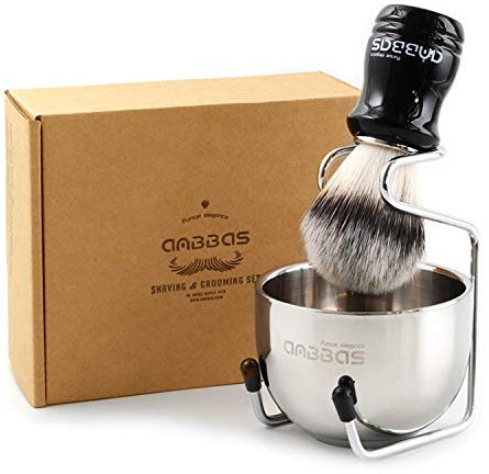 Anbbas Synthetic Badger Shaving Brush,3in1 Kit with Stainless Steel Shaving Stand and Bowl for Men Wet Close Shave