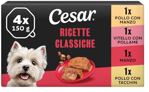 Cesar Ricette Classiche Cibo per Cane, Selezione Assortita, 24 Vaschette 3600 G, 150 g, Confezione da 1