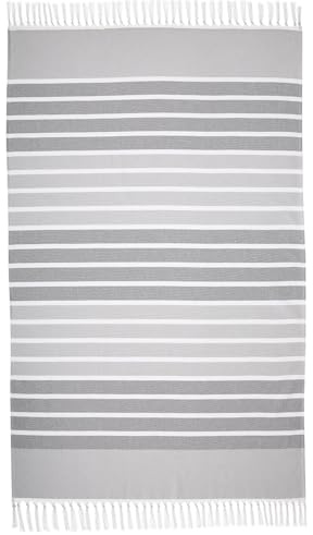 Maisonette Mai Turkish Cotton Oversized Bath Towel - Large 39x70 Quick-Dry Cotton Bath Towels, Absorbent Terry Back & Flat Woven Front, Knotted Fringe, Bathroom, Spa, and Beach Towel, Grey