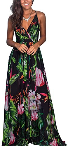 MAFA Femme Casual Robe de Plage Longue Taille Haute Boheme Chic sans Manches Robe de Soirée Col V Vert XXL
