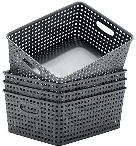 Eslite Plastic Storage Baskets for Organizing,11X8.5X4.7,Pack of 4 (Grey)