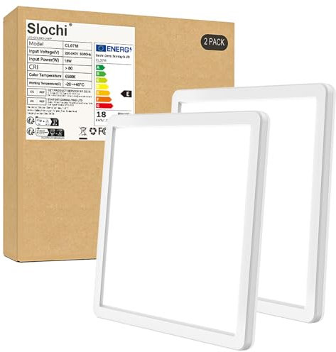 slochi (2 Stücke LED Deckenleuchte, 18W Ultra Dünn Deckenlampe Flach 22 * 2.1cm, 6500K Kaltesweiß Deckenleuchten Quadrat für Schlafzimmer,Bad,Flur,Küche