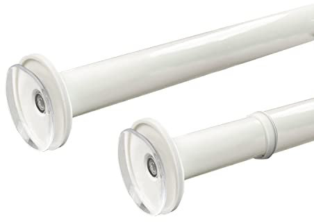 MUHOO Gardinenstange ohne Bohren, Klemmstange für Gardinen, Teleskopstange mit Saugnäpfe, als Vorhangstange/Kleiderstange/DIY Regal – Weiß (55-90 cm)