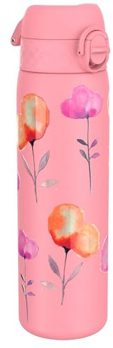 ION8 Botella Agua Inox Ligero, 600ml, Sin Aislamiento, a Prueba de Fugas, Fácil de Abrir, Aptas para Lavavajillas, Cerradura Segura, Fácil de Limpiar, Diseño en Relieve, Flores