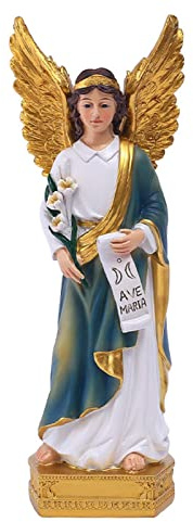 EdirFtra Statua in Resina di Gabriele Angelo, Statua in Resina di Gabriele arcangelo, Statua in Resina di Angelo cattolico, Colore con Ali e Fiori, Artigianato in Resina