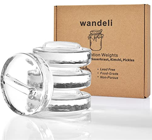 wandeli Pickle Pebble Glass Weights for Fermenting Sauerkraut Kimchi - Pickling Weight Set - Wide Mouth Mason Jar Fermentation with Easy Grip Handles