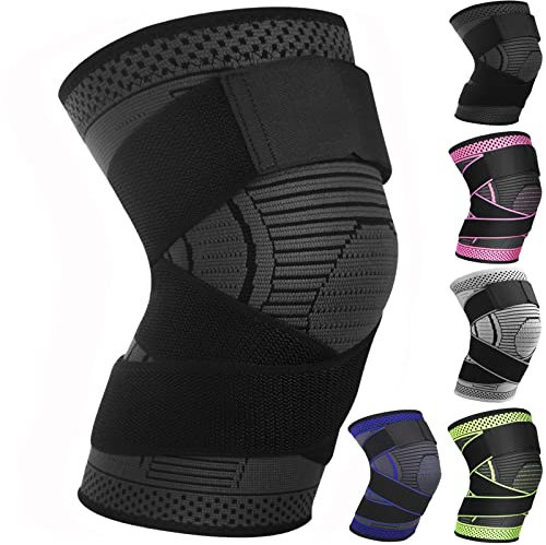 Adjustable Knee Support Brace 1 pack Compression Knee Sleeves for Men Women Use for Meniscus Tear, Arthritis, Tendinitis, Ligament Injury,Weight Lifting, Anti Slip Knee Brace (Black, Medium)