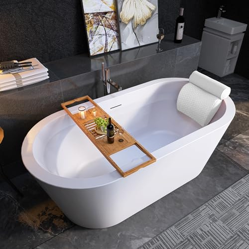 64 Free Standing Tub, Pure Acrylic Freestanding Bathtub, Stylish Stand Alone Contemporary Deep Soaking Bath Tub, cUPC Certified SY1265 (Glossy White)