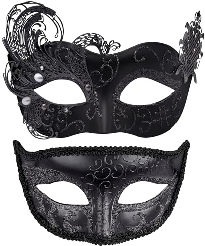 SIQUK Couple Masquerade Masks Venetian Party Mask Halloween Costume Carnival Mask for Couples Women and Men