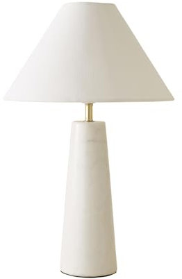 ValueLights | White Marble Base Bedside Table Lamp with a Linen Tapered Lampshade Living Room Bedroom Light | Table Lamps, Home Décor & Improvement Essential