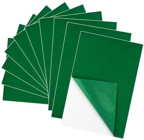 BOUBONI 10 fogli di feltro verde autoadesivo in tessuto, fogli di feltro adesivi per forniture artigianali, arte, creazione domestica (8,3 x 11,8/20 x 30 cm)
