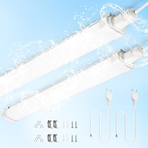 Lampada LED resistente all'umidità, 15W, 0,6m barra luminosa LED, 2 pezzi di luce bianca fredda super luminosa 6500K, con spina europea, ideale per garage, cantina, laboratorio, magazzino e bagno.