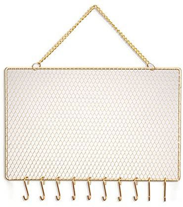 Soporte rectangular de rejilla metálica para pendientes para colgar en la pared Exquisito soporte para joyas con gancho para pendientes colgando Exquisito adorno interior rejilla metálica Soporte para