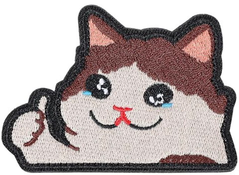 AOZUO Rolig gråtande katt-lapp, broderade applikationslappar, söta kattlappar DIY-dekaltillbehör med krokfäste för taktiska ryggsäckar, hundselar, armévästar, gymväskor, hattar, hjälmar
