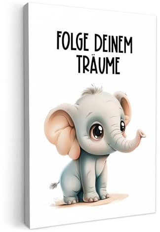MuchoWow© Leinwandbilder 20x30 cm Wall Art Decoration Bilder für die Wand Schlafzimmer Deko Canvas Painting Wanddekoration Kinderzimmer Zitate - Elefant - Folge deiner Träume - Kinder