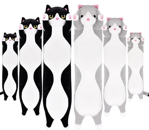 Aragallant Cojín Gato Largo, Almohada Peluche para Niños a Partir de 3 Años, Cumpleaños (Gris, 50CM)