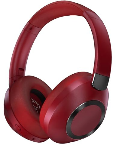 Lankey Sound Casque Bluetooth sans Fil avec Réduction de Bruit Hybride Active - 100 Heures de Lecture - Casque sans Fil, Bluetooth 5.3, Hi-FI Audio, Léger & Pliable, Voyage/Travail/Domicile, Rouge