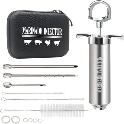TGE-V Meat Injection Syringe, Marinade Injector, BBQ Injectors, Meat Injection Syringe, Sauce Syringes with 3 Food Syringe Needles for Smoker/Chicken/Cheese/Beef; Stainless Steel - 60ml/2oz
