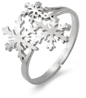 kkjoy Bague Ajustable Flocon de Neige en Acier Inoxydable Bague d'Hiver à la mode pour doigts ouverts Bijoux de Noël pour Femmes (Argent)