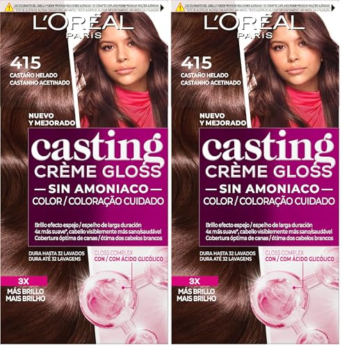 L'Oreal Paris Casting CrÈme Gloss Coloración Sin Amoniaco, Tono: 415 Castaño Helado (Paquete de 2)