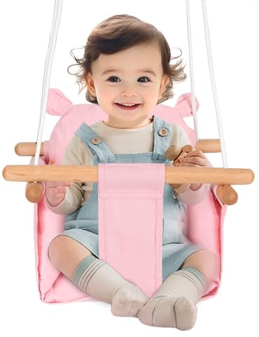 Columpio de bebé 3 en 1, exterior e interior, con bolsillo de oso, 29 x 29 x 31 cm, color rosa
