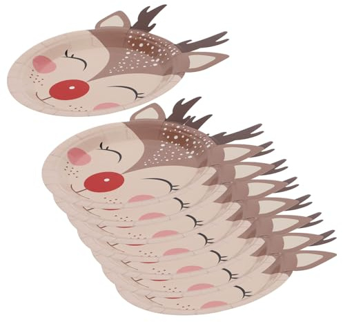 YARNOW 10 Pièces Lot de Assiettes Jetables Noël Renne Design Thématique pour de Noël et Dîner Assiettes à Service pour Hivernale