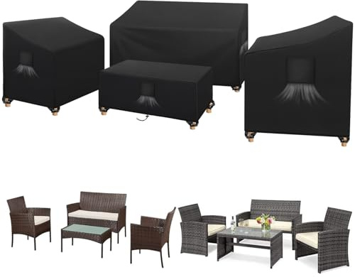 SIRUITON Set di 4 Coperture per Mobili da Esterno 210D, Coperture Resistenti per Terrazzo, Set per Giardino Veranda, Copertura Impermeabile per Panche (Nero)