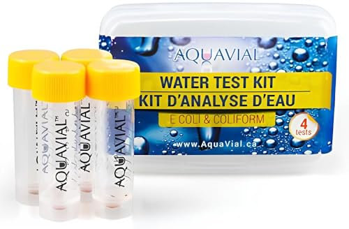 AquaVial Kits de test de l'eau de puits Lot de 4 pour détection de bactéries E. coli coliform | Kit de test de l'eau haute sensibilité pour l'eau potable ou puits | Testeur de qualité de l'eau
