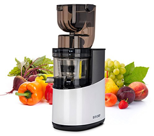 Extracteur de Jus BioChef Atlas Whole Slow Juicer Pro - Moteur Puissant 350W & 40 TR/Min | Grande Ouverture 8cm x 8cm | Polyvalent : Jus, Sorbets, Beurres de Noix (Blanc)