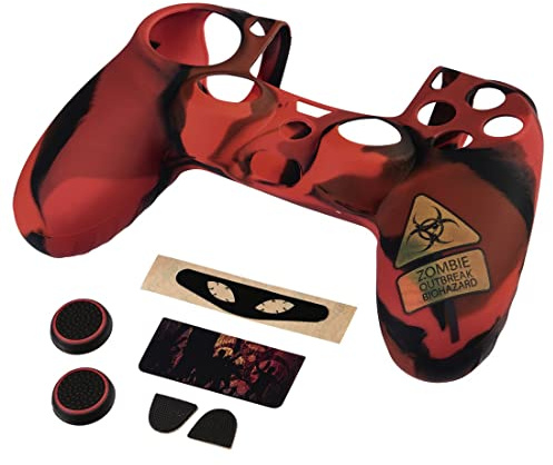 Hama Controller-Hülle Silikon Zubehör Set für PS4 SLIM/PS4 PRO Controller, (Schutzhülle mit Thumbstick-Kappen, Trigger-Aufsätzen, Touchpad-Schutzfolie, Sticker, Silikon Case), Undead