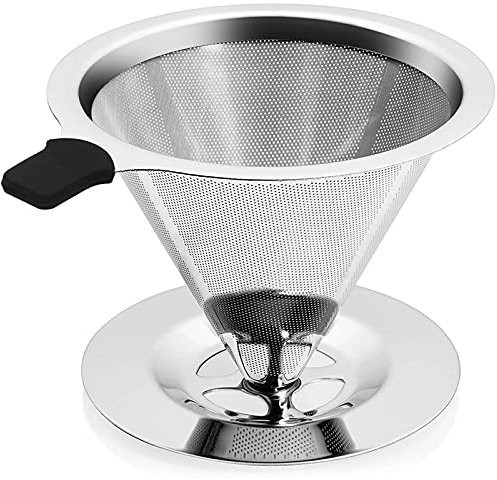 YiiMO Kaffeefilter Edelstahl Wiederverwendbar, Permanent Kaffeefilterhalter Coffee Dripper Filter Papierloser Metall Handfilter für 1-4 Tassen mit Reinigungsbürsten