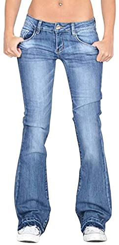 LAEMILIA Jean évasé extensible taille basse pour femme, bleu clair, 44