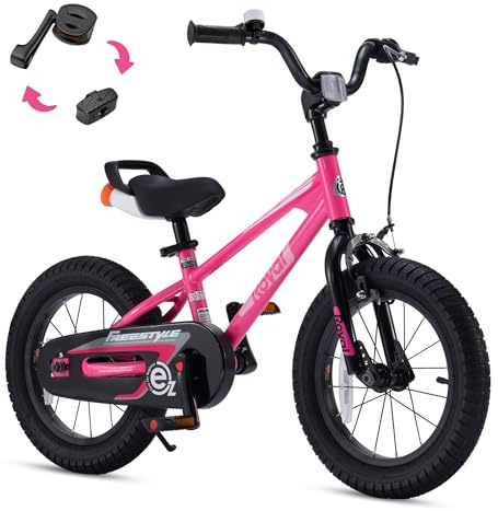 RoyalBaby Kids Bike EZ Freestyle, 12 Inch Balance Pedal Bicycle, Easy Learn Balancing to Biking Switchable Instant Assembly Boys Girls, 12 Pink