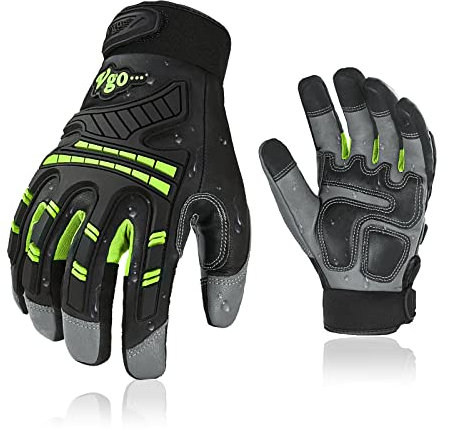 Vgo... Work Gloves Anti Impact Touchscreen in Goat Leather Water Repellent, Antivibration Utility Safety Gloves for Assembly Logistic Garden Warehouse, 1 pair