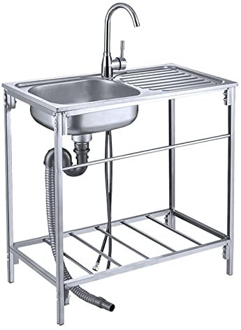 Evier Cuisine 1 Bac，éVier De Cuisine En Acier Inoxydable Sur Pied Avec éTabli, éVier De Jardin Avec Robinet Support Filtre，éVier Utilitaire En Inox Pour Cuisine, Salle à Manger, Garage, Jardin ( Color