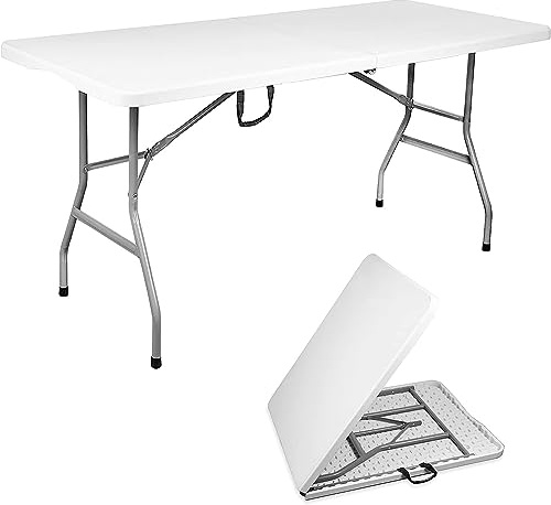 VILDEK 6ft Folding Dining Table, Plastic, White, 300lbs Load Capacity, Portable, Indoor-Outdoor Use, Foldable