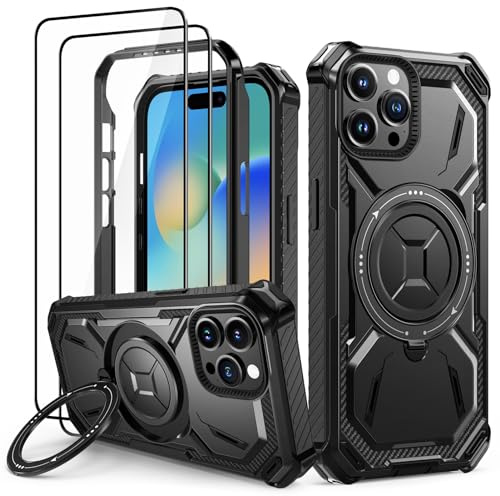 Lanhiem Cover per iPhone 15 Pro Max, 14FT Antiurto, 360° Supporto, Nero