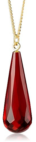 Amber by Mazukna - Roter Bernstein Anhänger, eleganter Bernstein Schmuck, großer Anhänger für Damen, vergoldete Sterlingsilberkette, Damen Halskette, Bernsteinkette, 45cm Lange