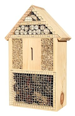 Green Feathers Natural Wooden Bug Hotel For Garden, Filled with Natural Materials - Attract Many Insects To Your Garden, Bees, Butterflies, Ladybirds, and Lots More (Large Size)